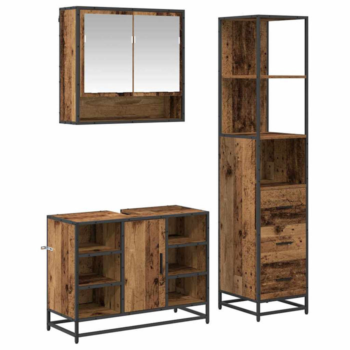 Set de mobilier pentru baie 3 pcs Lemn Vechi Lemn compozit - WALTI WALTI