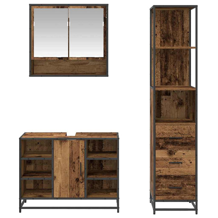 Set de mobilier pentru baie 3 pcs Lemn Vechi Lemn compozit - WALTI WALTI