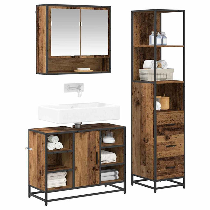 Set de mobilier pentru baie 3 pcs Lemn Vechi Lemn compozit - WALTI WALTI