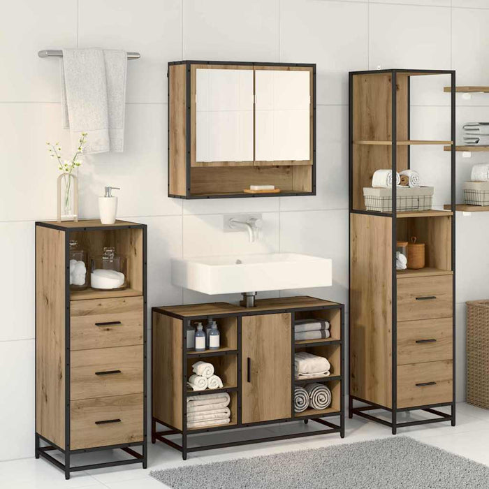 Set de mobilier pentru baie cu sertar 3 pcs Stejar Artizanal WALTI