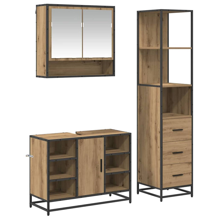 Set de mobilier pentru baie cu sertar 3 pcs Stejar Artizanal WALTI