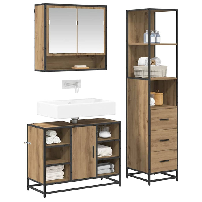 Set de mobilier pentru baie cu sertar 3 pcs Stejar Artizanal WALTI