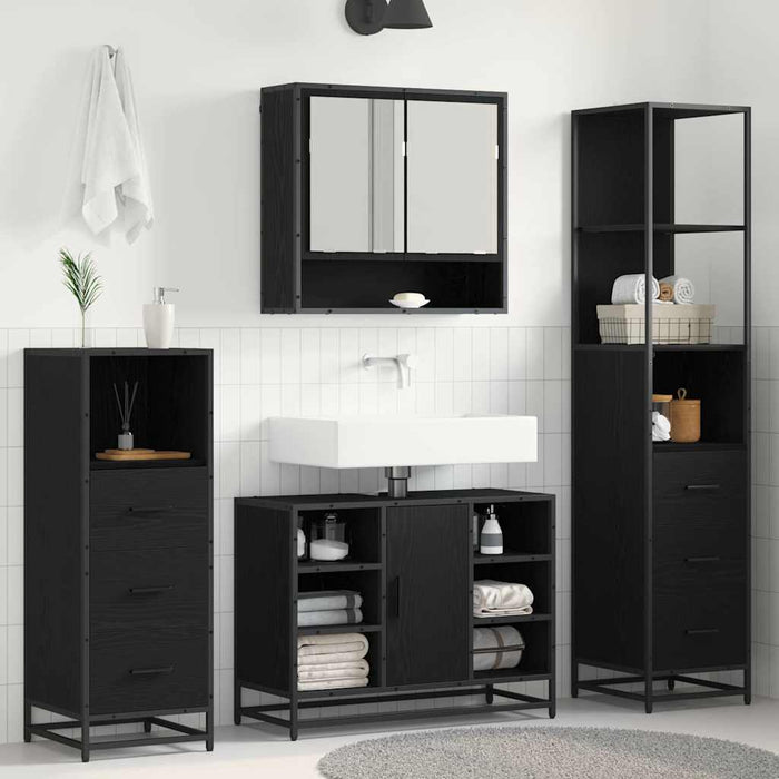 Set de mobilier pentru baie 3 pcs Stejar Negru Lemn compozit - WALTI WALTI