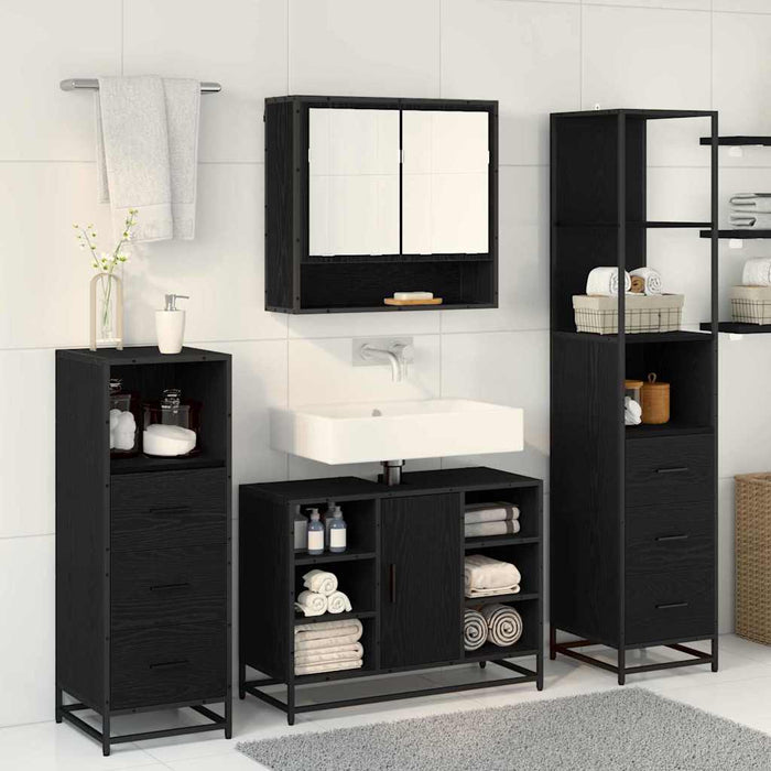 Set de mobilier pentru baie 3 pcs Stejar Negru Lemn compozit - WALTI WALTI