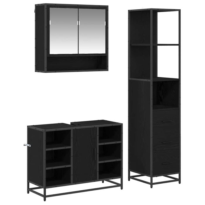 Set de mobilier pentru baie 3 pcs Stejar Negru Lemn compozit - WALTI WALTI