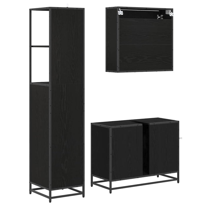 Set de mobilier pentru baie 3 pcs Stejar Negru Lemn compozit - WALTI WALTI