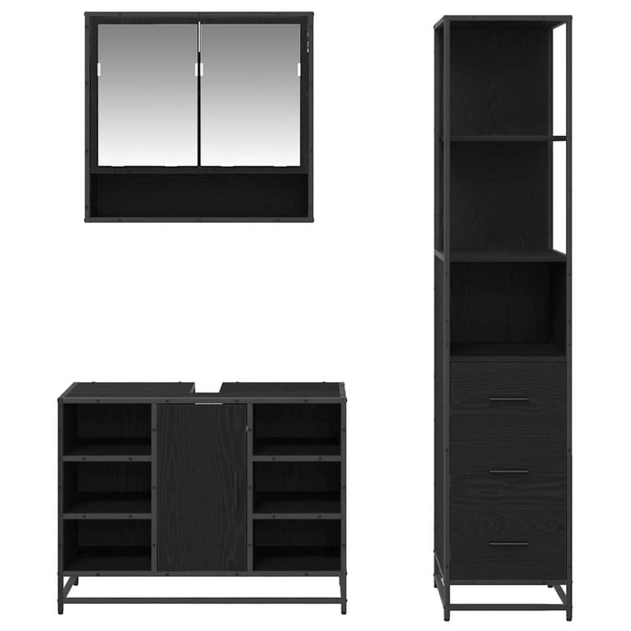 Set de mobilier pentru baie 3 pcs Stejar Negru Lemn compozit - WALTI WALTI