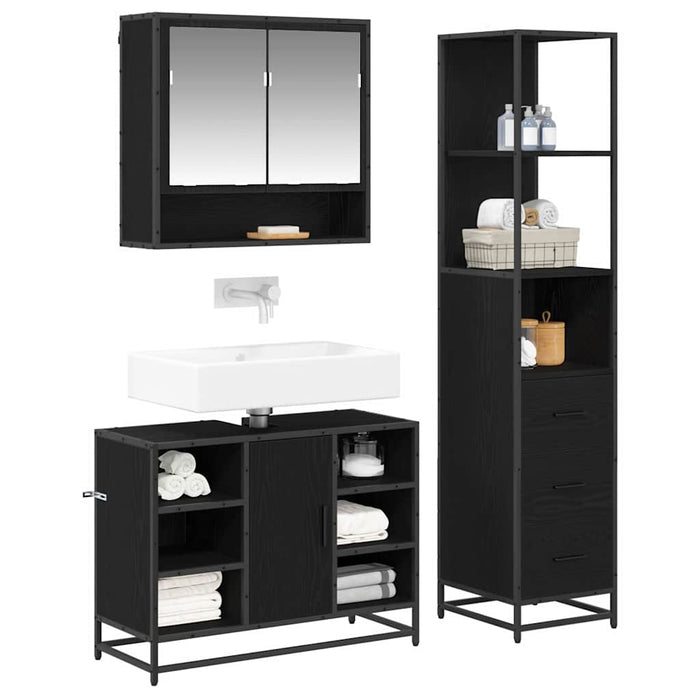 Set de mobilier pentru baie 3 pcs Stejar Negru Lemn compozit - WALTI WALTI