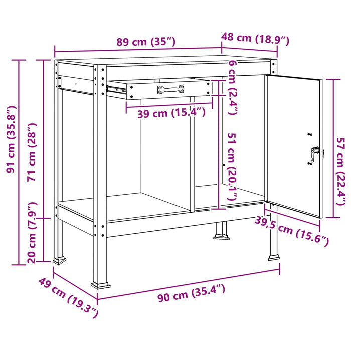Banc de lucru Negru 90 x 49 x 91 cm Lemn aranjat și metal WALTI
