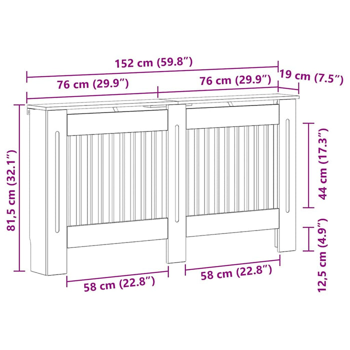 Capac pentru radiator Gri din beton 152 x 19 x 81,5 cm - WALTI WALTI