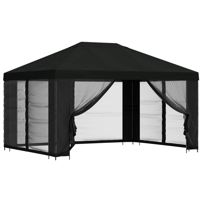 Pavilion cu panouri laterale 4 × 3 m Negru Poliester și oțel WALTI