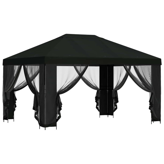 Pavilion cu panouri laterale 4 × 3 m Negru Poliester și oțel WALTI