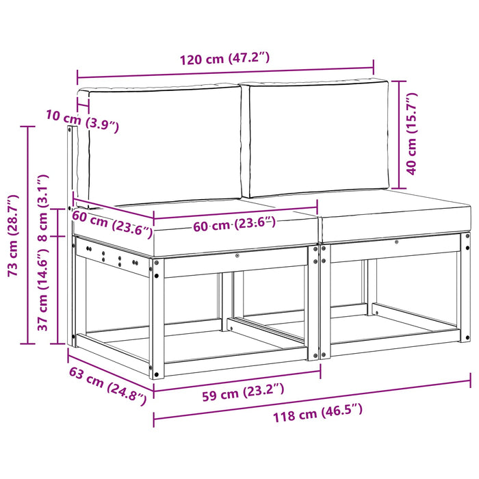 2 Bucată Canapea Medie pentru Exterior Lemn Solid de Acacia - WALTI WALTI