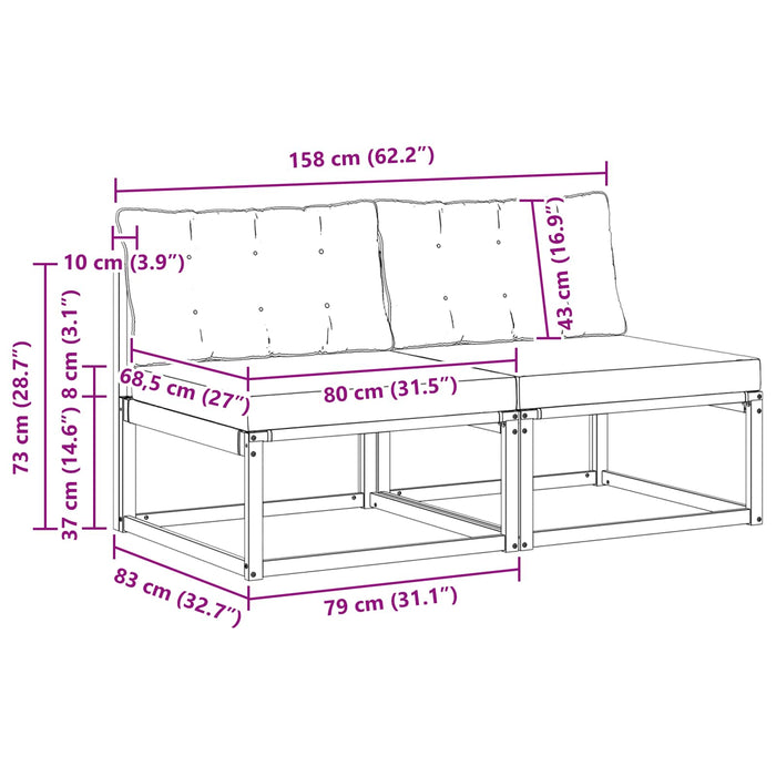 2 Bucată canapea de mijloc Lemn Solid de Acacia natural - WALTI WALTI
