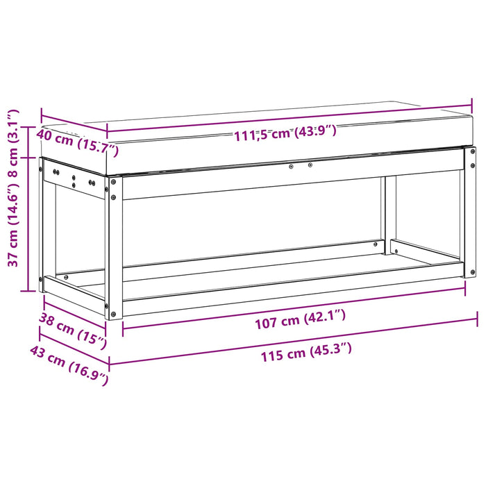Bancă de taburet Gri natural și deschis 115 x 43 x 37 cm - WALTI WALTI