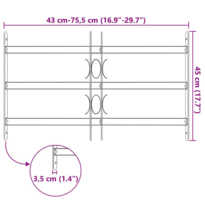 Grilă Fereastră 75.5 x 45 cm Oțel vopsit electrostatic Negru - WALTI WALTI