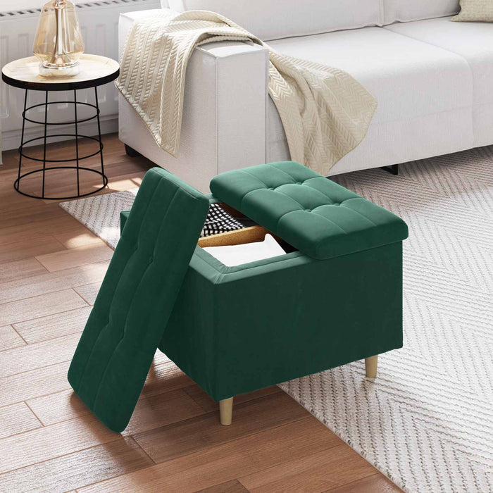 Ottomană de depozitare Verde închis 60 x 60 x 45 cm Catifea - WALTI WALTI