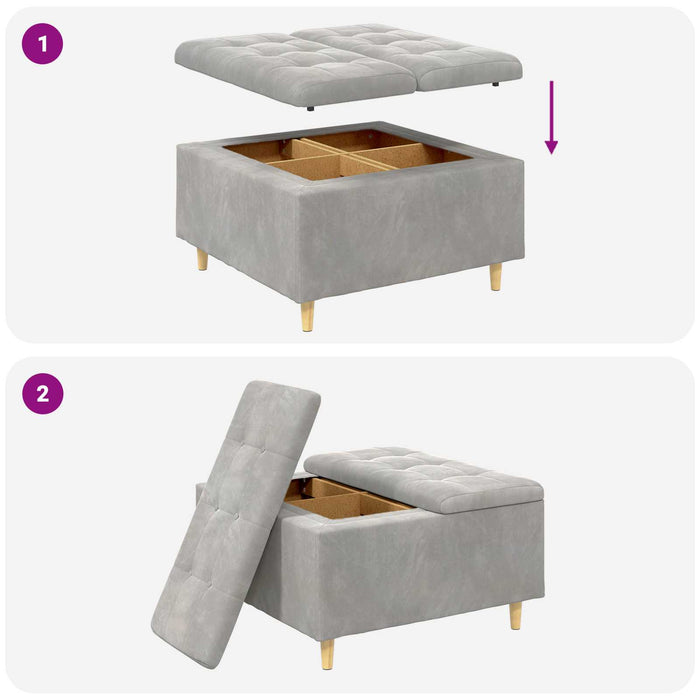 Scaun cu buton cu pernă Gri deschis 80 x 80 x 45 cm Catifea - WALTI WALTI