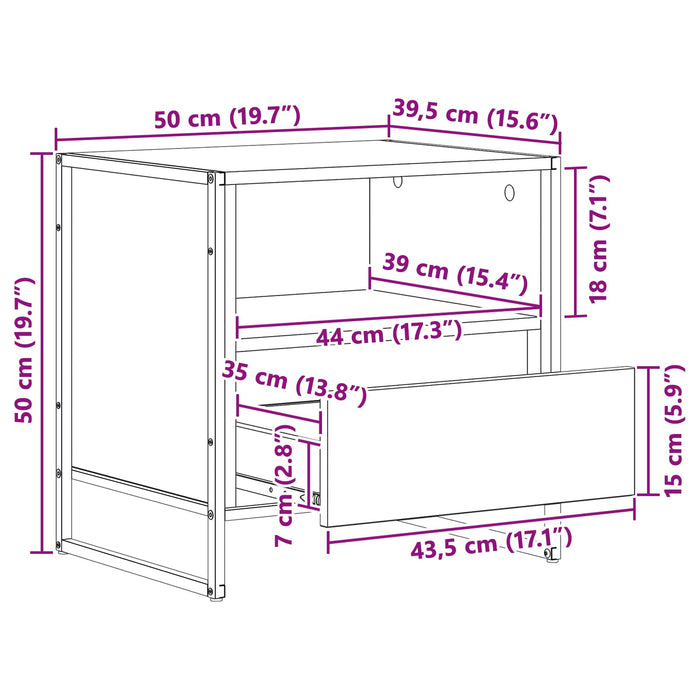 Noptieră Stejar artizanal 50 x 39,5 x 50 cm Lemn prelucrat - WALTI WALTI