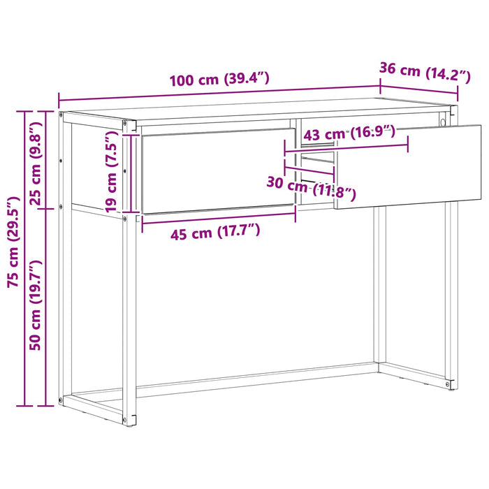 Masă laterală Stejar artizanal 100 x 36 x 75 cm Lemn compozit - WALTI WALTI