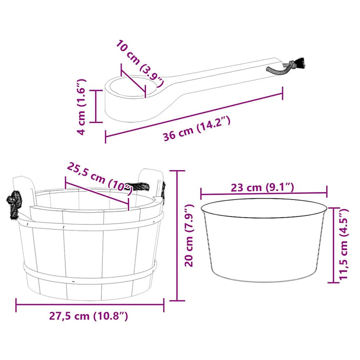 Căldare pentru Sauna 2 pcs Maro Lemn de pin solid și cânepă - WALTI WALTI