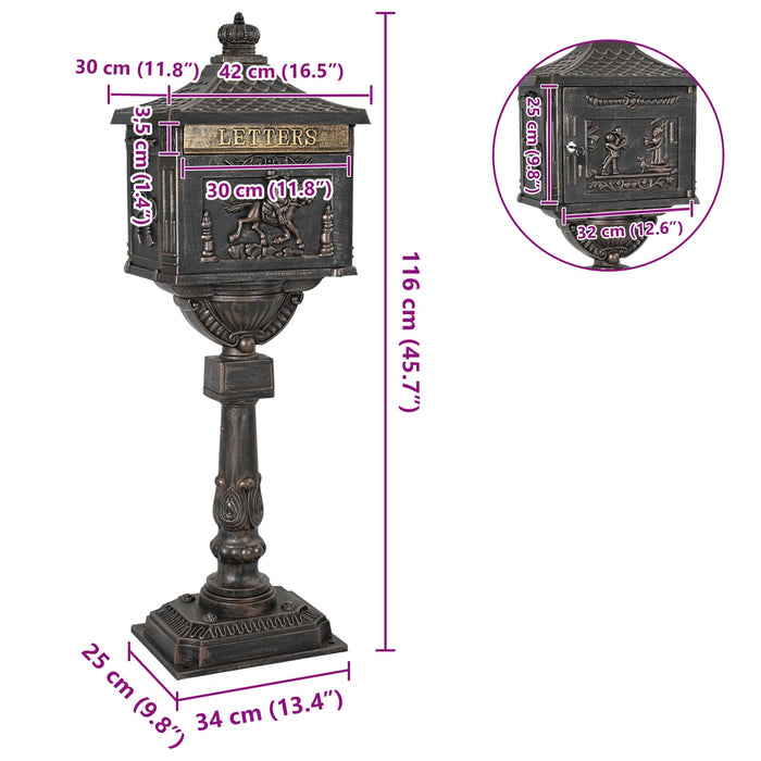 Cutie poștală cu suport cu ușă Bronz 42,5 x 29,5 x 117 cm - WALTI WALTI