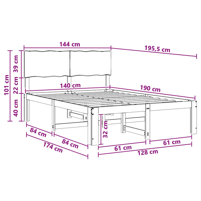 Cadru de pat dublu cu spătar ROSTOCK natural 140 x 190 cm WALTI