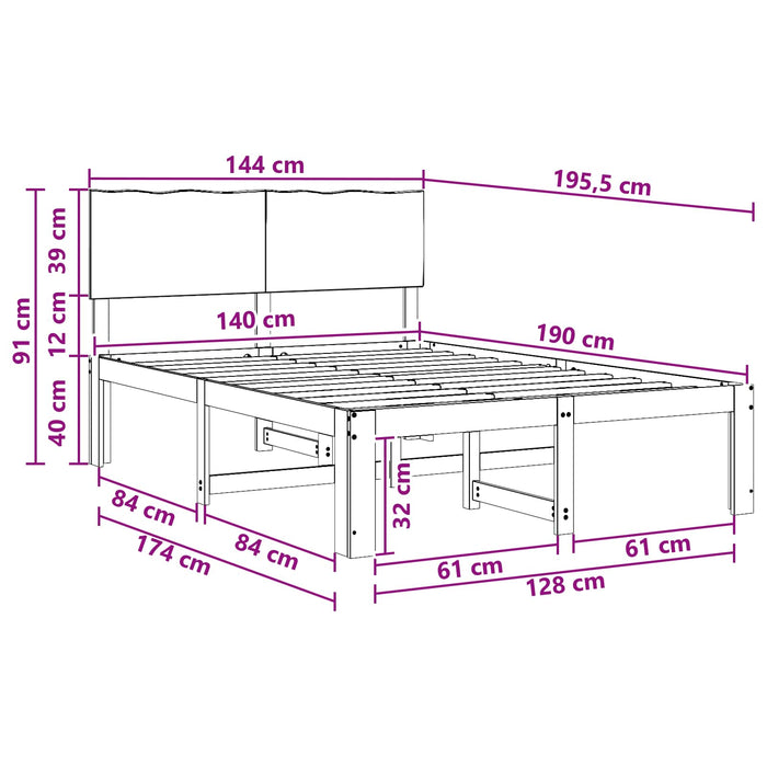 Cadru de pat dublu cu spătar ROSTOCK Alb 140 x 190 cm WALTI