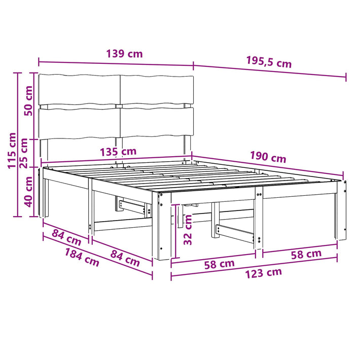 Cadru de pat dublu cu spătar ROSTOCK Alb 135 x 190 cm WALTI