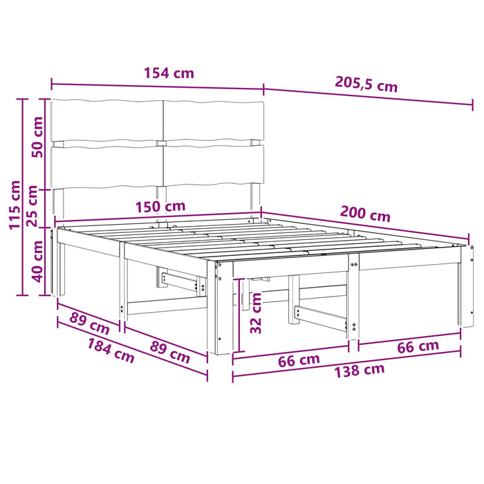 Cadru de pat dublu cu spătar ROSTOCK Alb 150 x 200 cm WALTI
