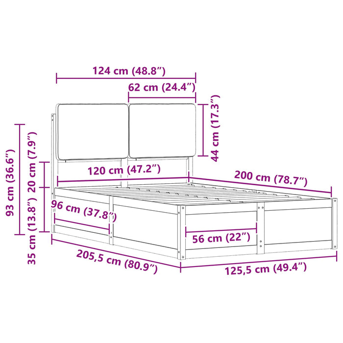 Cadru de pat cu tăblie tapițată Gri închis 120 x 200 cm - WALTI WALTI