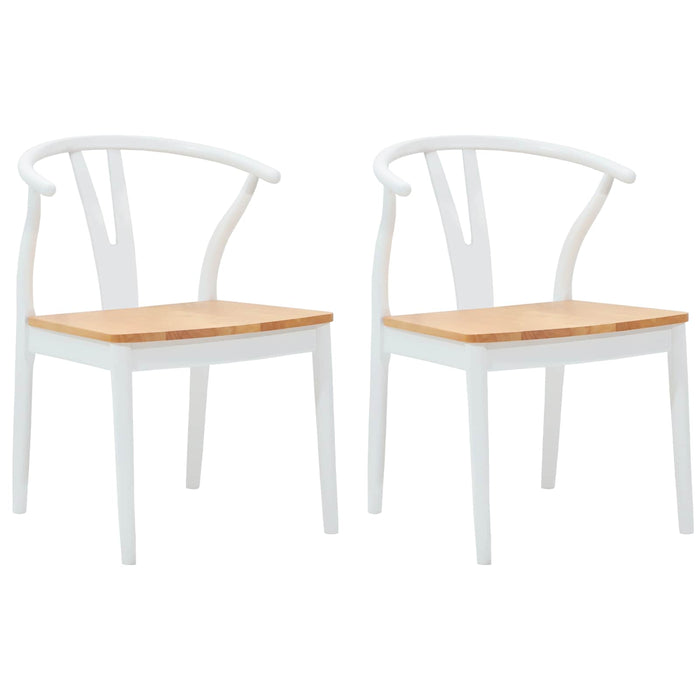 Scaun de sufragerie 2 pcs Alb și Natural Lemn Solid de Cauciuc - WALTI WALTI