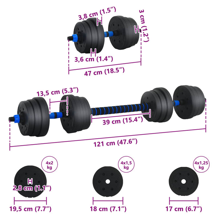 Set de Haltere 2 în 1 Negru și Albastru 121 x 19,5 x 19,5 cm - WALTI WALTI
