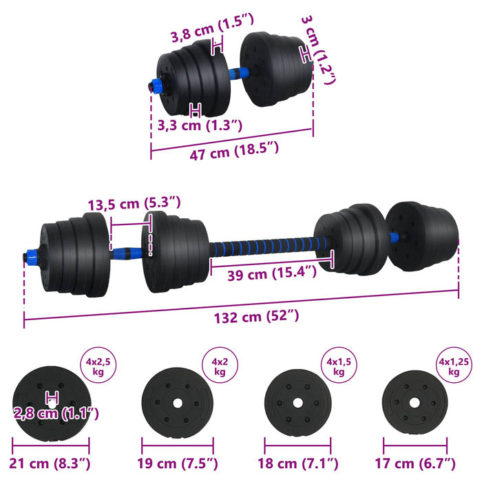 Set de Haltere 2 în 1 Negru și Albastru 121 x 19,5 x 19,5 cm - WALTI WALTI
