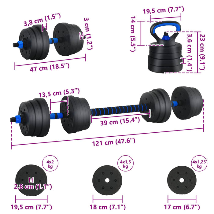 Set de Haltere 4 în 1 Negru și Albastru 121 x 19,5 x 19,5 cm - WALTI WALTI