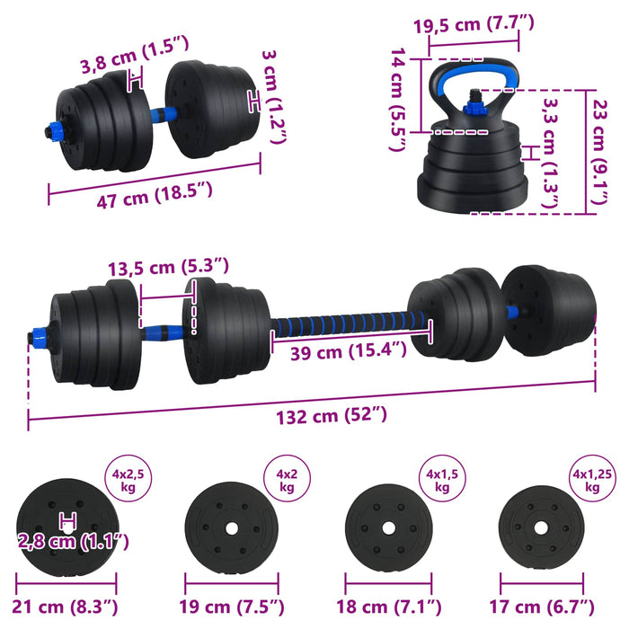Set de Haltere 4 în 1 Negru și Albastru 121 x 19,5 x 19,5 cm - WALTI WALTI