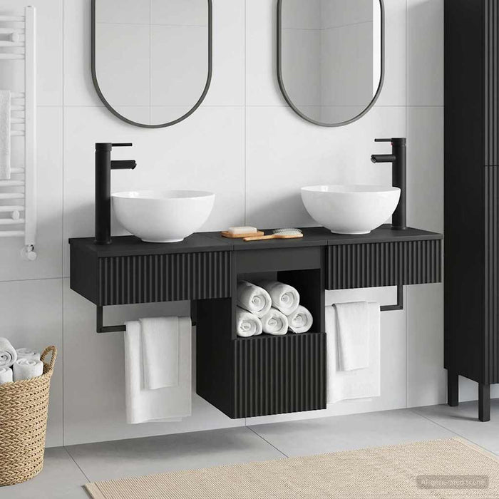 Set de mobilier pentru baie 3 buc. Negru Lemn prelucrat WALTI