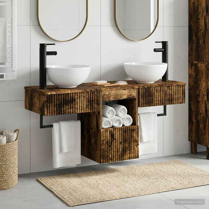Set de mobilier pentru baie 3 buc. Stejar fumuriu WALTI