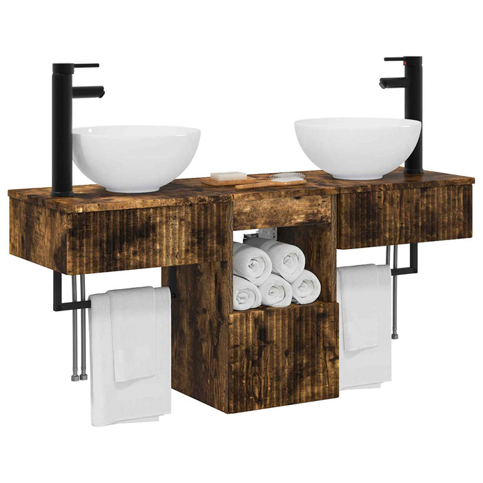 Set de mobilier pentru baie 3 buc. Stejar fumuriu WALTI