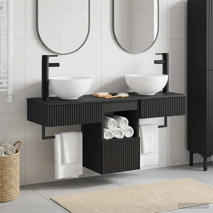 Set de mobilier pentru baie 3 buc. Negru Lemn prelucrat WALTI