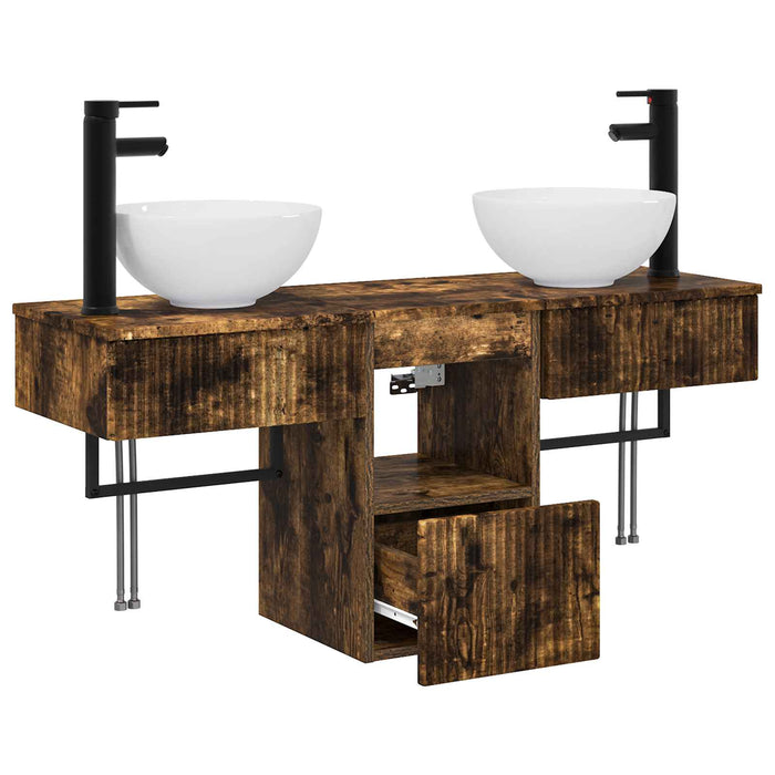 Set de mobilier pentru baie 3 buc. Stejar fumuriu WALTI