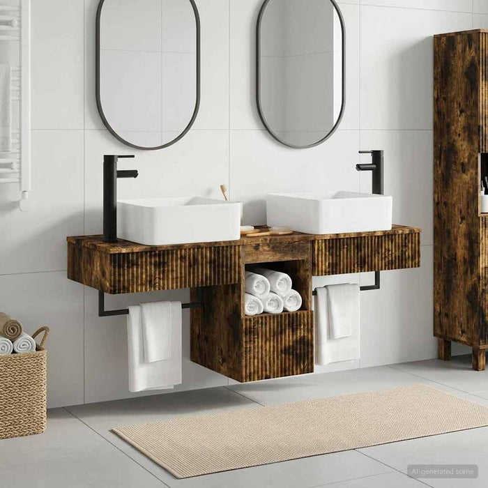 Set de mobilier pentru baie 3 buc. Stejar fumuriu WALTI