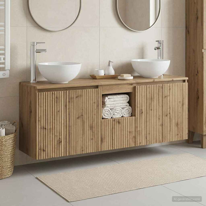 Set dulap baie 3 buc. Stejar Artizanal 49,5 x 41 x 64,5 cm WALTI