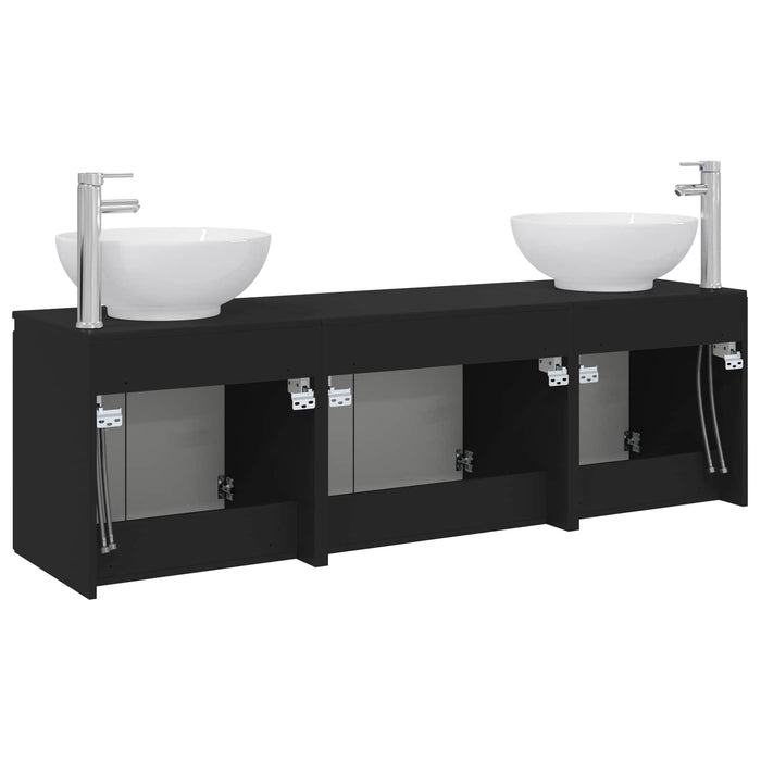 Set dulap baie 3 buc. Negru 49,5 x 44,5 x 65 cm Lemn prelucrat WALTI