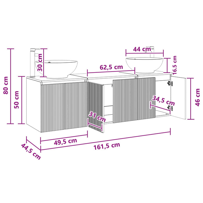 Set dulap baie 3 buc. Negru 49,5 x 44,5 x 65 cm Lemn prelucrat WALTI