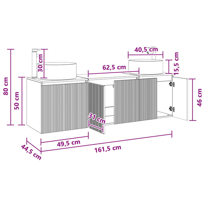Set dulap baie 3 buc. Gri Beton 49,5 x 44,5 x 65,5 cm WALTI
