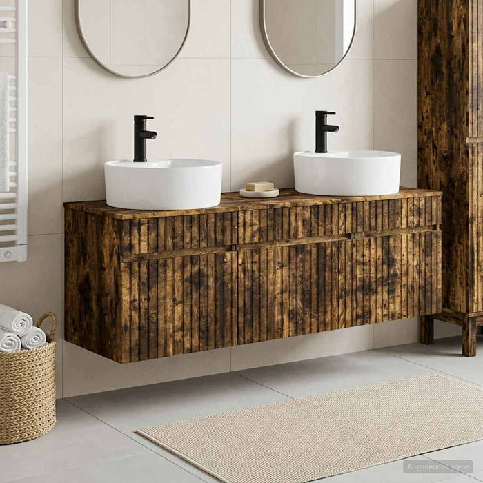 Set dulap baie 3 buc. Stejar fumuriu 49 x 44,5 x 65 cm WALTI