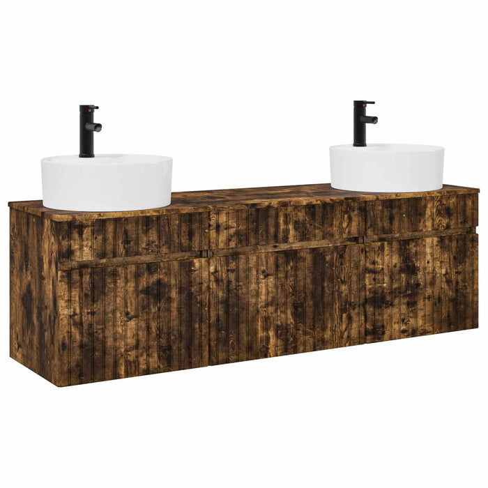 Set dulap baie 3 buc. Stejar fumuriu 49 x 44,5 x 65 cm WALTI