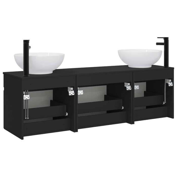 Set dulap baie 3 buc. Negru 49 x 44,5 x 66,5 cm Lemn prelucrat WALTI