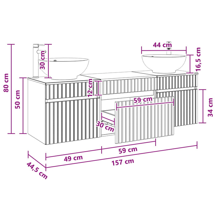 Set dulap baie 3 buc. Gri Beton 49 x 44,5 x 66,5 cm WALTI